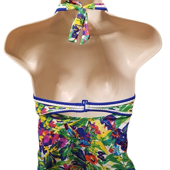 Land's End Women Tropical Floral Halter Neck Self-bra Swim Tankini Top Sz 4 NWOT - Picture 4 of 10